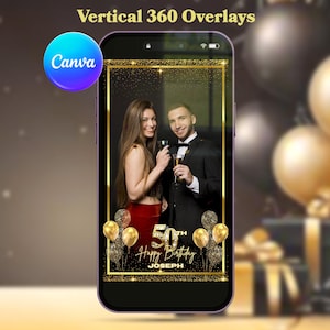 Golden Birthday 360 Photo Booth Overlay Black Gold 360Booth Overlay 50 Anniversary PhotoBooth Template Elegant Wedding Video Booth Boomerang