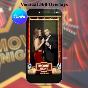 Movie Night 360 Photo Booth Overlay Red and Gold Retro party 360Booth Overlay Red Carpet PhotoBooth Template 1080x1920 Video Booth Boomerang