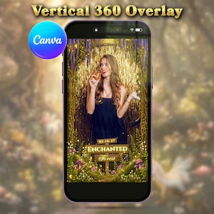 Förtrollad skog 360 fotoautomatsöverlägg Magisk natt fotoautomatsmall Balkvällsgala 1080x1920 videoboomerang trädgård Bröllop födelsedag