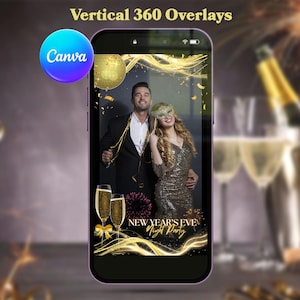 New Year&#39;s Eve 360 Photo Booth Overlay Black Gold Elegant Year End Party 360Booth Overlay Happy New Year 2026 Template Video Booth Boomerang