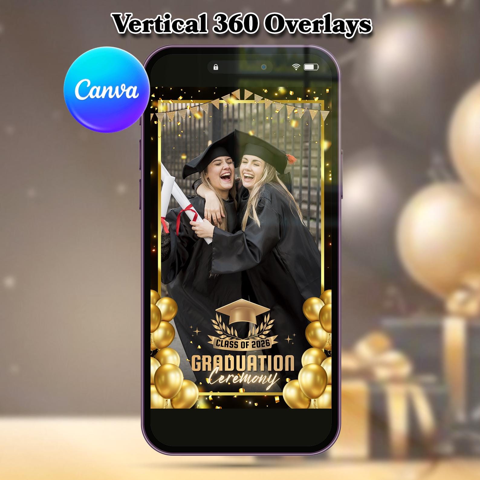 Graduation 360 Photo Booth Overlay Black Gold Glitters 360booth ...