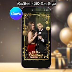 Golden Christmas 360 Photo Booth Overlay Black Gold 360Booth Overlay Merry X mas PhotoBooth Template Birthday Wedding Video Booth Boomerang