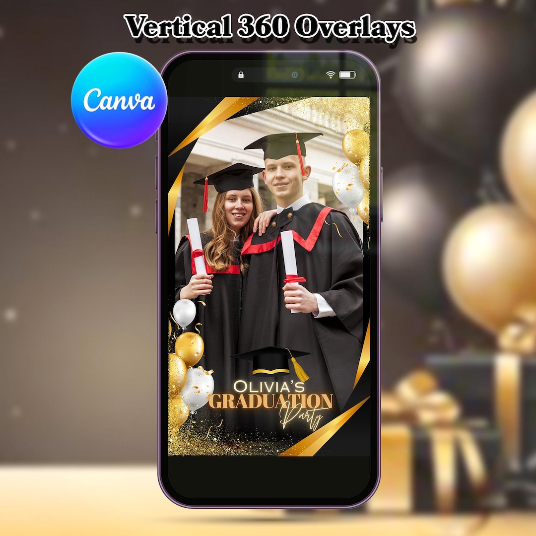 Graduation 360 Photo Booth Overlay Black White Gold 360booth Overlay ...