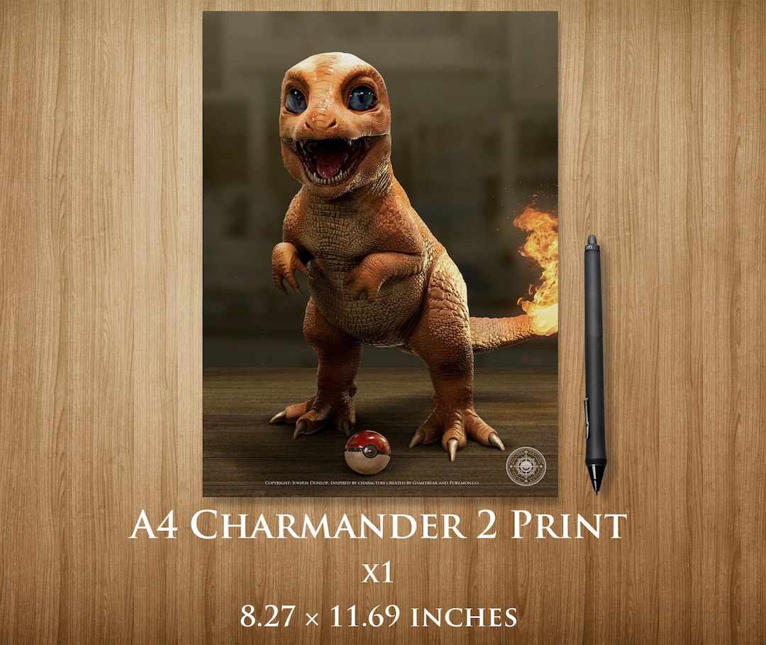 Charmander 2 (A4) - Realistic Pokémon Art Print - Pokémon Zoology ...