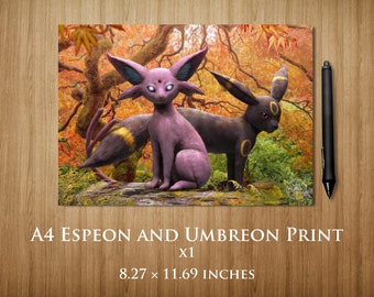 Espeon and Umbreon A4 print