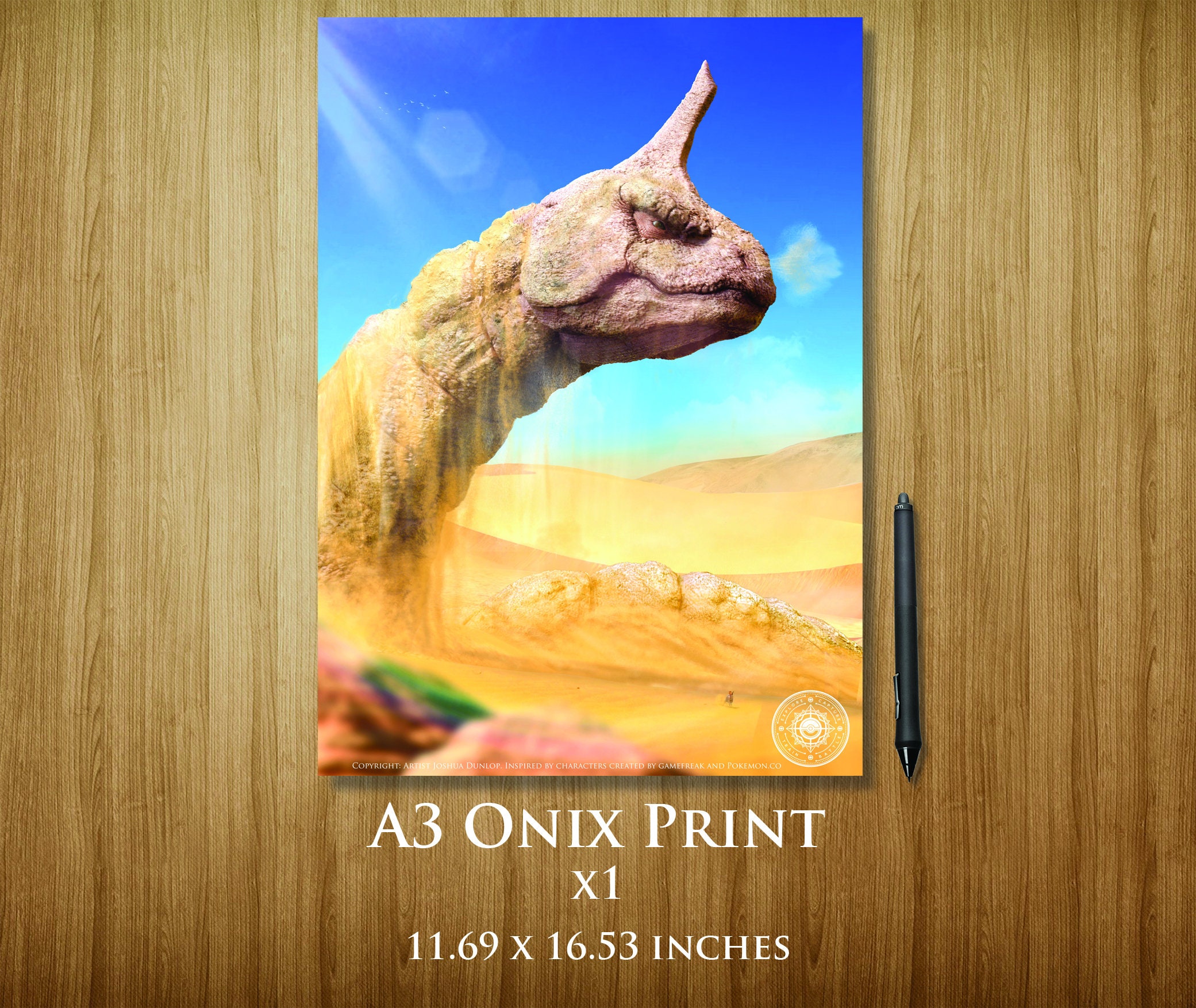 Onix Poster (A3) - Realistischer Pokémon Art Print - Pokémon Zoologie Illustration von Joshua Dunlop