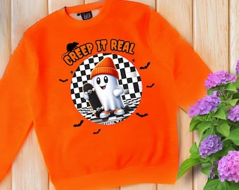 Creep It Real PNG | Halloween Ghost Sublimation Design | Cute Skater Ghost Digital Download | Spooky Retro Halloween Shirt