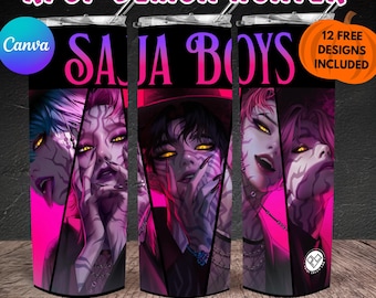 SAJA BOYS デーモンハンター タンブラーラップ | ゴシックアニメ PNG (デジタルダウンロード)