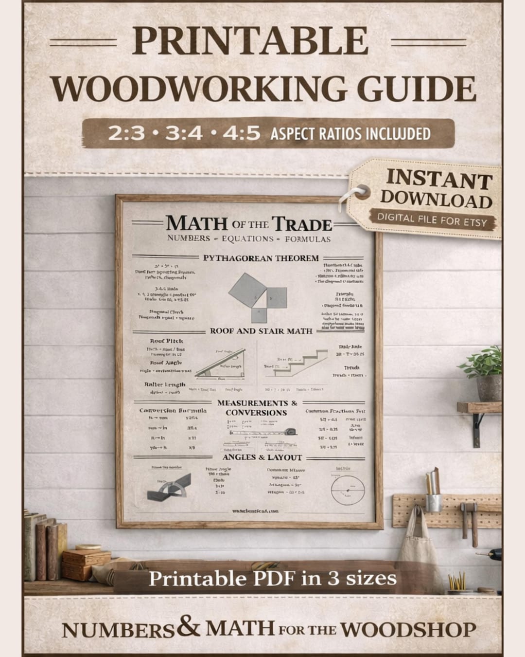 Carpentry Math Formulas Pdf Woodworking Math Poster | Carpentry Formulas, Layout Guide (digital ...