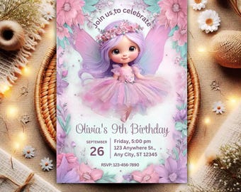 Enchanted Fairy Birthday Invitation | Fairy Girl Party Invite | Editable Canva Birthday Template