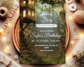 Woodland Fairy Birthday Invitation | Enchanted Forest Party Template | Magical Fairy Birthday for Girl | Editable Canva Invite.