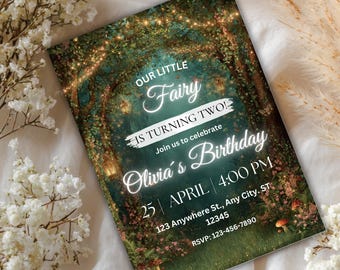 Twilight Fairy Garden Birthday Invitation | Enchanted Forest Party Invite | Editable Canva Template | Magical Woodland Fairy Theme.