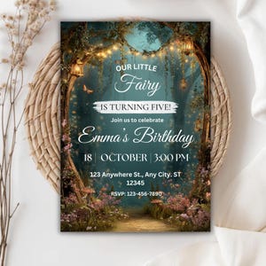 Magical Enchanted Forest Birthday Invitation | Woodland Party Invite for Girl | Editable Canva Template | Printable Fairy Birthday Invite.