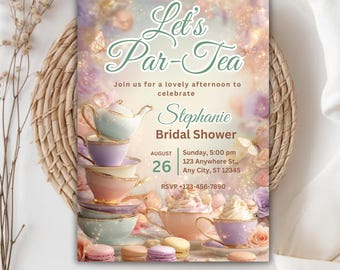 Par-Tea Brautparty-Einladung | Tee-Party Brautparty einladen | Bearbeitbare Canva Vorlage | Blumen-Tee-Party-Thema