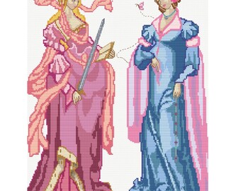 Barbie-prinses en de bedelaar - (geïnspireerd op de vroege renaissance) kruissteekpatroon