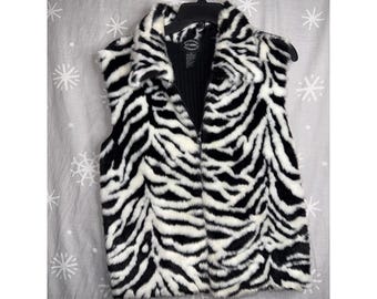 Designers Studio Originals Womens Zebra Faux Fur Ribbed Knit Zip Up Vest Black M