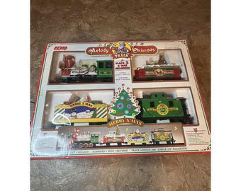 Juego de tren navideño Melody 1990 - ECHO -Vtg ¡Lea la descripción!