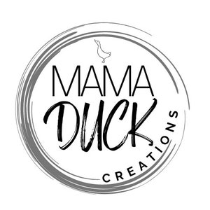 May include: A black and white logo with a stylised duck and the text "Mama Duck Creations".