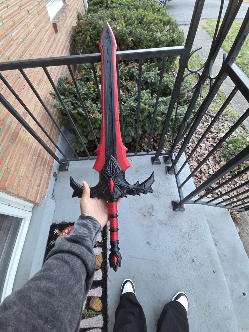 Sword Railing Red & Black Fantasy Sword – 3D Printed Cosplay Weapon, Rune Blade Prop ...