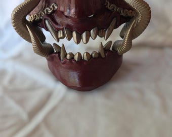 Red & Gold Oni Mask: Japanese Samurai Devil, Horror Cosplay