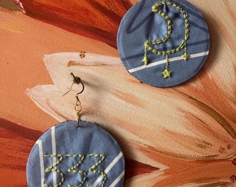 333 moon hand stitched earrings