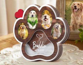Custom Wooden Pet Fur Keepsake Box with Photo Frame, Pet Hair Ashes Memory Box, Pet Paw Memorial Card, Pet Loss Gift for Dog & Cat Lovers