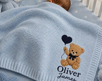 Personalized Embroidered Woodland Baby Blanket, Custom Name Embroidered Knit Throw, Newborn Keepsake Baby Shower Gift
