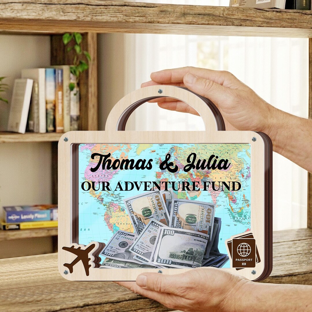Custom Travel Fund Box, Personalized Adventure Money Bank, Globe Map ...