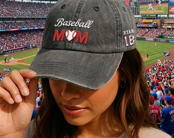 Baseball Mom Hat with Kids Name & Number, Personalized Embroidered Cap, Custom Sports Mom Gift, Gift for Her, Mothers Day Gift