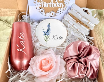 Unique Birthday Gift Box, Gift Box Set With Birth Month Flower Ring Dish, Friendship Gift Box, Holiday Basket for Her