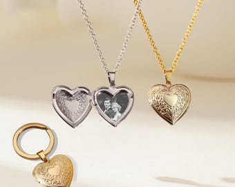 Personalisierte Goldherz-Medaillon-Halskette mit Foto, kundenspezifisches Foto-Herz-Medaillon-Schlüsselbund, Erinnerungsgeschenk für sie, Geschenk für Freund