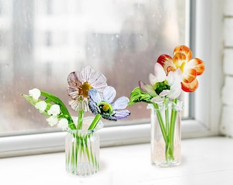 Glass Birth Month Flower, Birth Flower Gift, Glass Flower Bouquet, Personalized Mini Flower Gifts, Gift For Her, Birthday Gift
