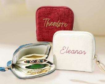 Bestickte Reise Schmuckschatulle, personalisierte Schmuck Organizer für Frauen, Benutzerdefinierte Zip Beutel Brautjungfer Geschenk für Sie, Weihnachtsgeschenk für Sie