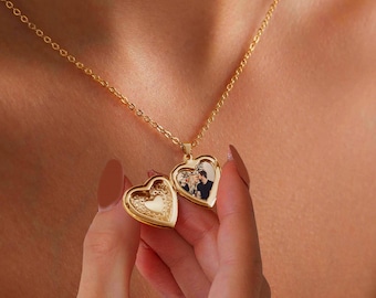 Personalisierte Gold Herz Medaillon Halskette mit Foto, Sterling Herz Medaillon Halskette, Erinnerungsgeschenk für sie, Geschenk für Freund