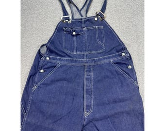 vintage salopette à bretelles Golden Horse pour hommes 36 x 30 bleu denim double genou des années 1970