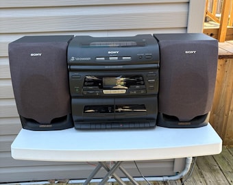 Sony CFD-646 Boombox Black 3-CD Changer Dual Cassette Radio Mega Bass Tested