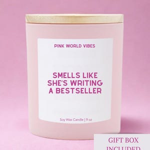 Author Gift She&#39;s Writing A Bestseller Custom Candle Aspiring Poet Funny Unique Handmade Personalized Care Package Writer&#39;s Block Gift Box