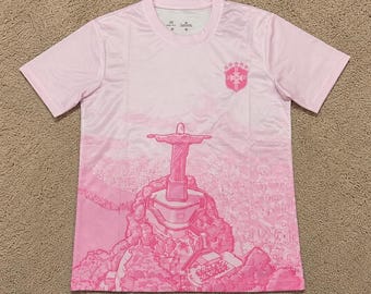 Maillot concept rose du Christ Rédempteur du Brésil - Maillot de football Rio de Janeiro, cadeau pour les fans de la Coupe du monde