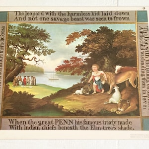 Vintage Art Print Peaceable Kingdom Edward Hicks Laminated Abrams Color Print
