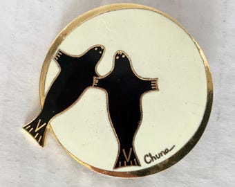 Vintage Enamel Chuna Two Seals Pin Artist Signed Artique Brooch McIntyre Alaskan