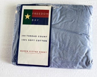 Vintage Freedom Bay Queen Fitted Sheet Blue 60 x 80 Cotton Independence Plaid