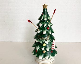 Vintage Lefton Christmas Tree Hors D'oeuvres Holder Tidbit Toothpicks Server Holiday NOEL MCM Appetizer