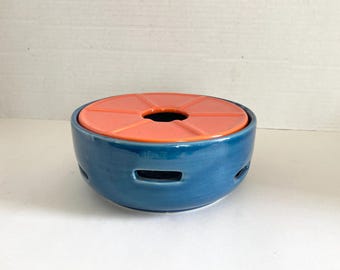 Vintage Teapot Warmer SMF Schramberg Hella Blau German MCM Orange Blue Ceramic Kitchen