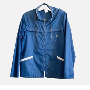 Vintage Weather Tamer Windbreaker Jacket Large Zip Out Hood Blue