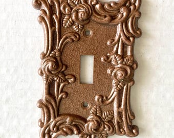 Vintage Amertac Electrical Light Switch Cover Rose Gold / Copper Colored Metal Ornate Floral Design