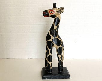Vintage Wooden Giraffe Folk Art Figurine 8" Tall