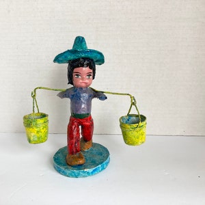 Vintage Paper Mache Boy Carrying Water Mexico