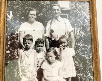 Vintage Black And White Family Picture Framed Photo Photograph Portrait
