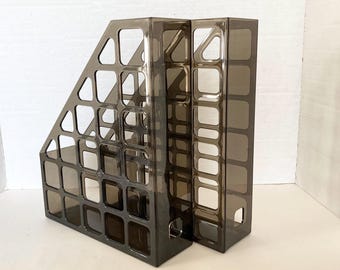 Vintage Set of Eldon File Holders Plastic Smoke Translucent Organizers Office Desk Storage