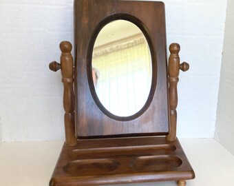 Vintage Wooden Dresser Mirror Vanity Valet Decor Wood Makeup Rotating Dressing Table Rustic
